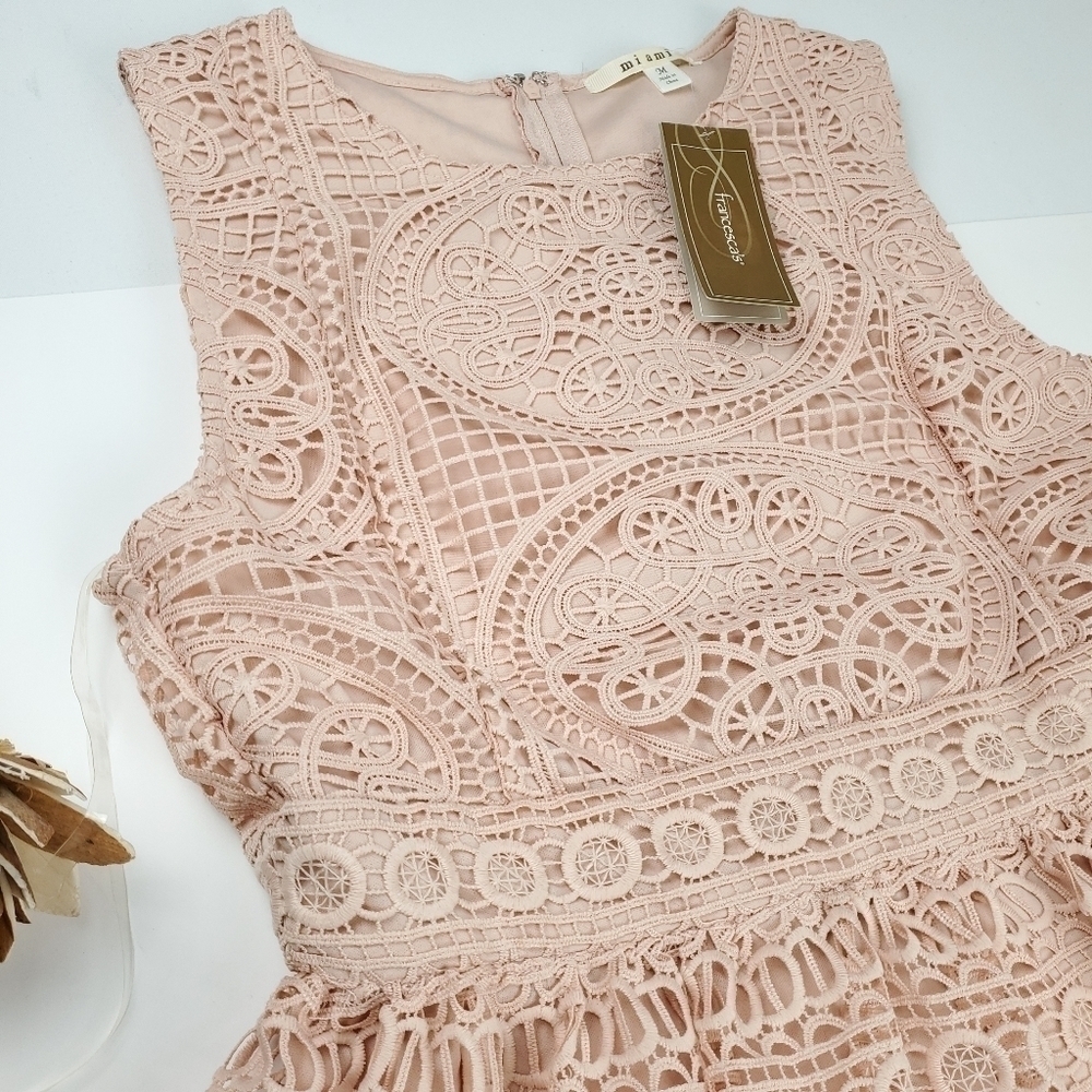 New Francesca Miami Pink Eylet Embroidered Dress M - Picture 13 of 14